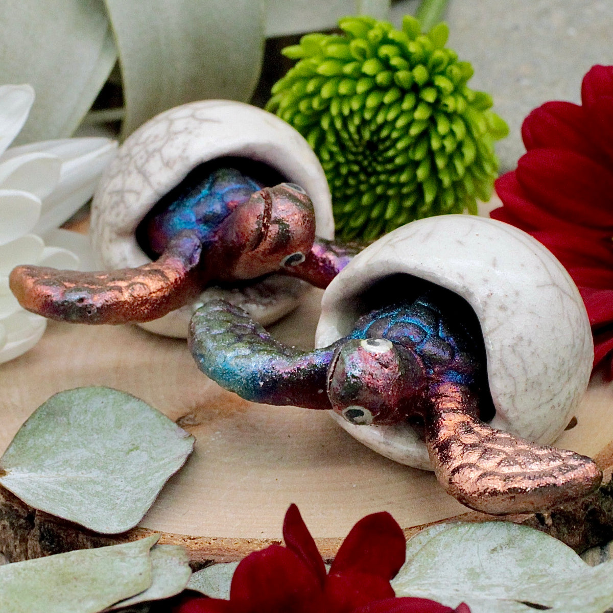 Raku Pottery Sea Turtle in Egg