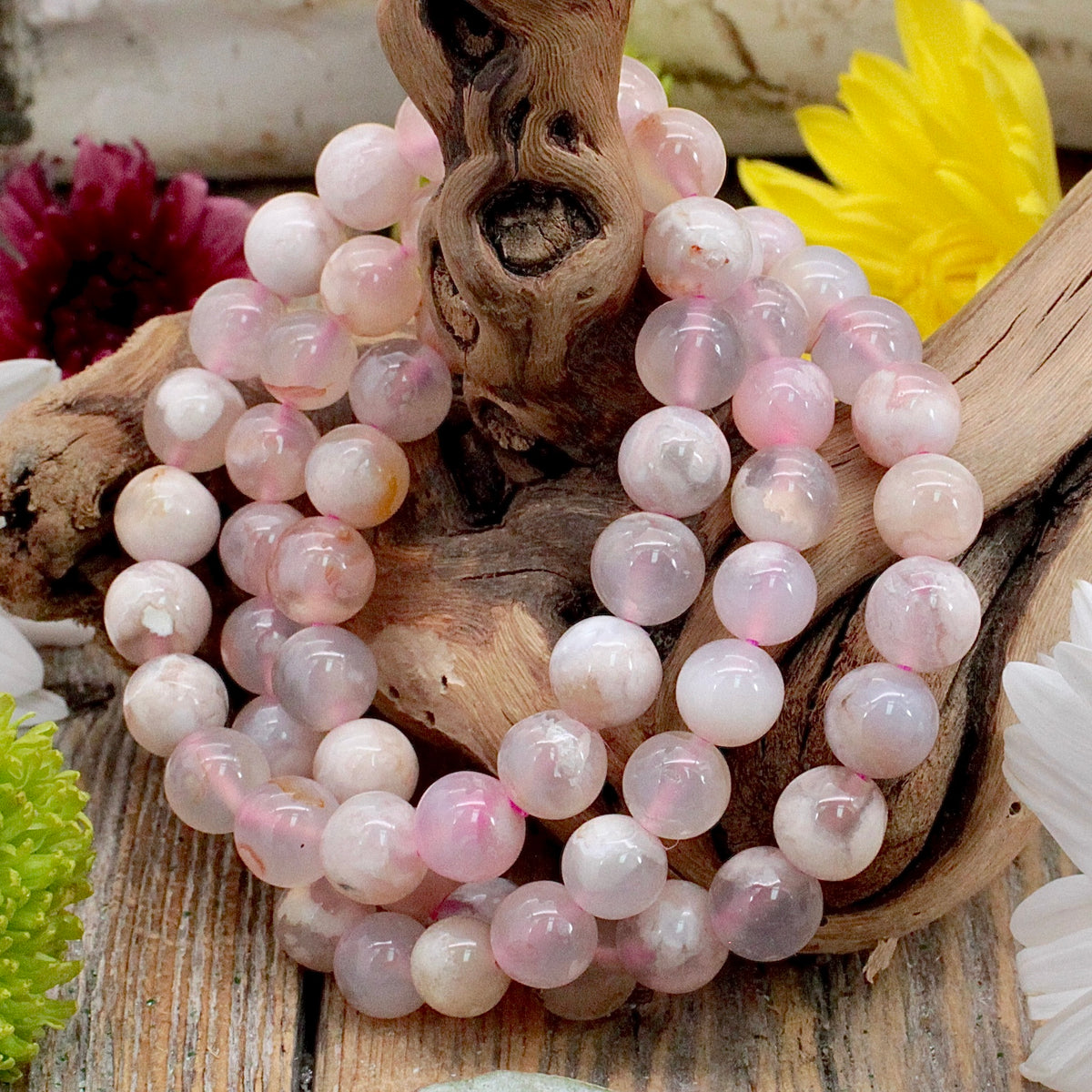 Flower Agate Bracelet - 9mm