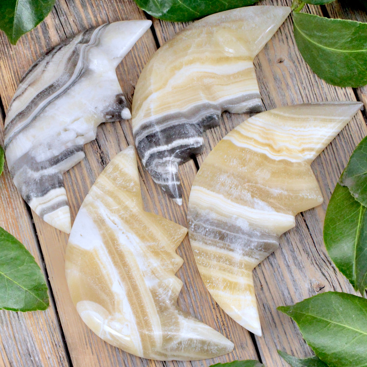 Zebra Calcite Man in the Moon Carving