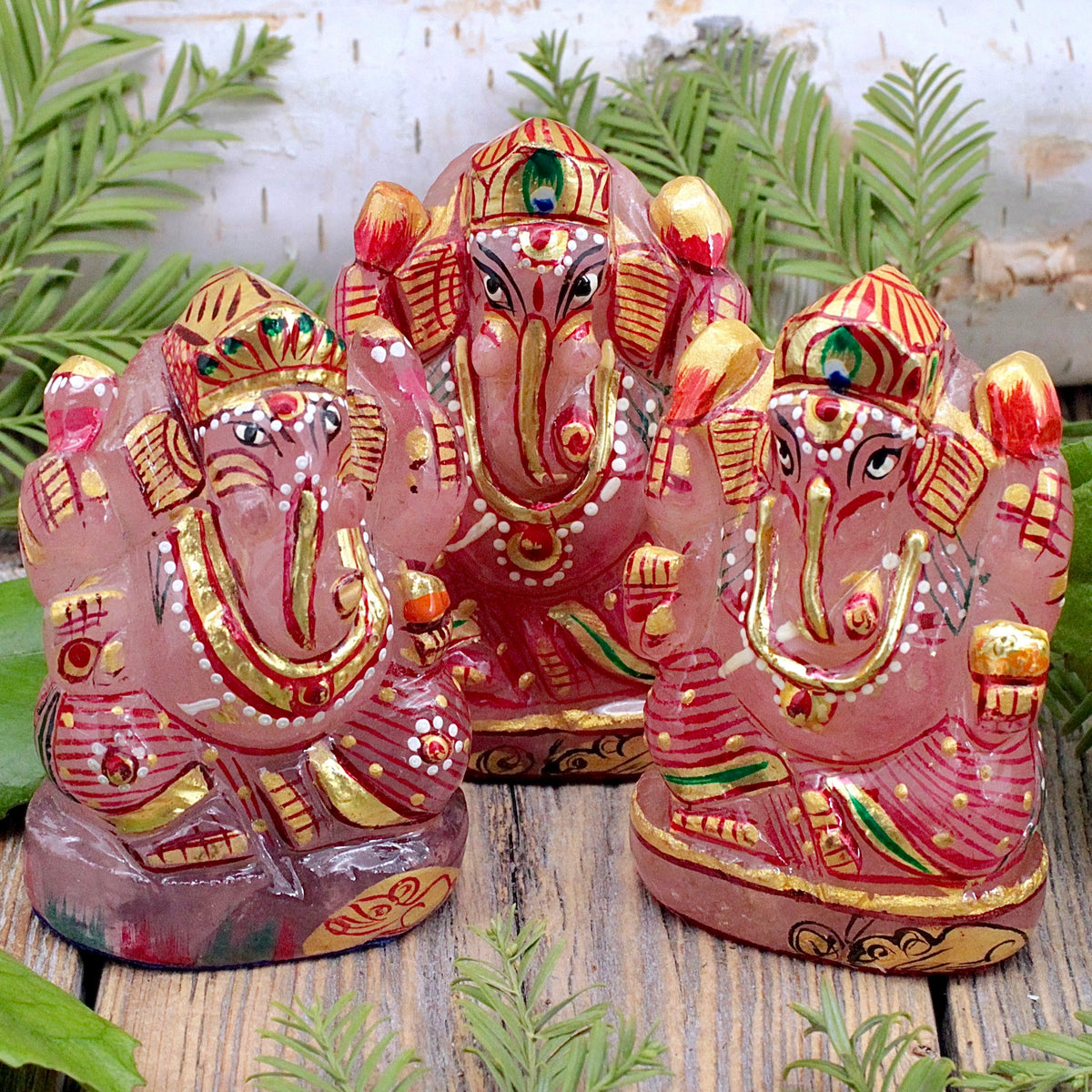 Rose Quartz Ganesha - Hand Painted