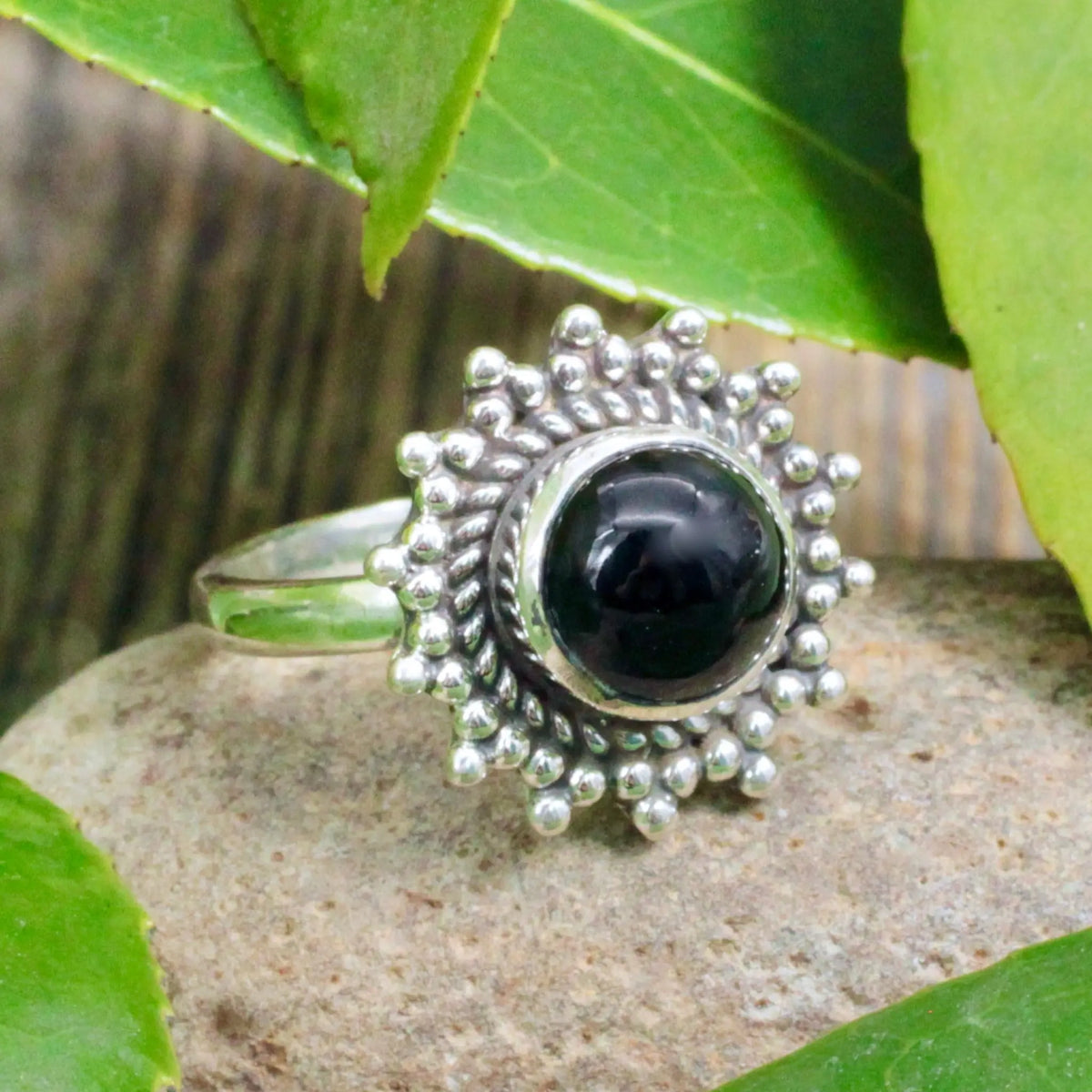 Black Onyx Sun Ring - Sterling Silver
