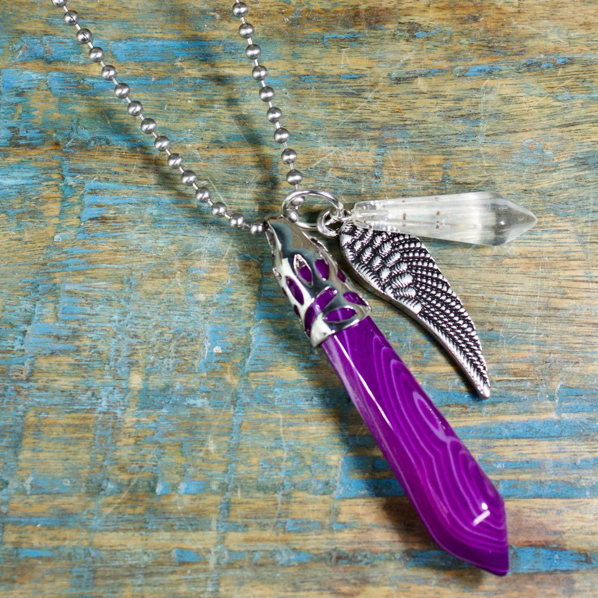 Purple Agate Guardian Stones Necklace, Large Point