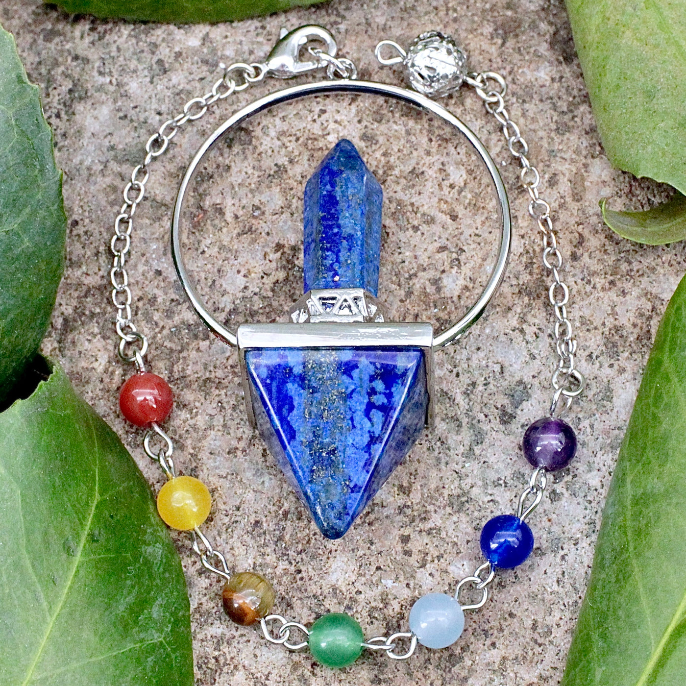 Lapis Lazuli Pendulum with Chakra Bead Chain