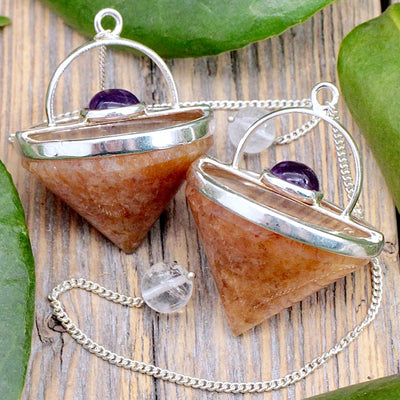 Yellow Aventurine Cone Pendulum with Amethyst Cabochon