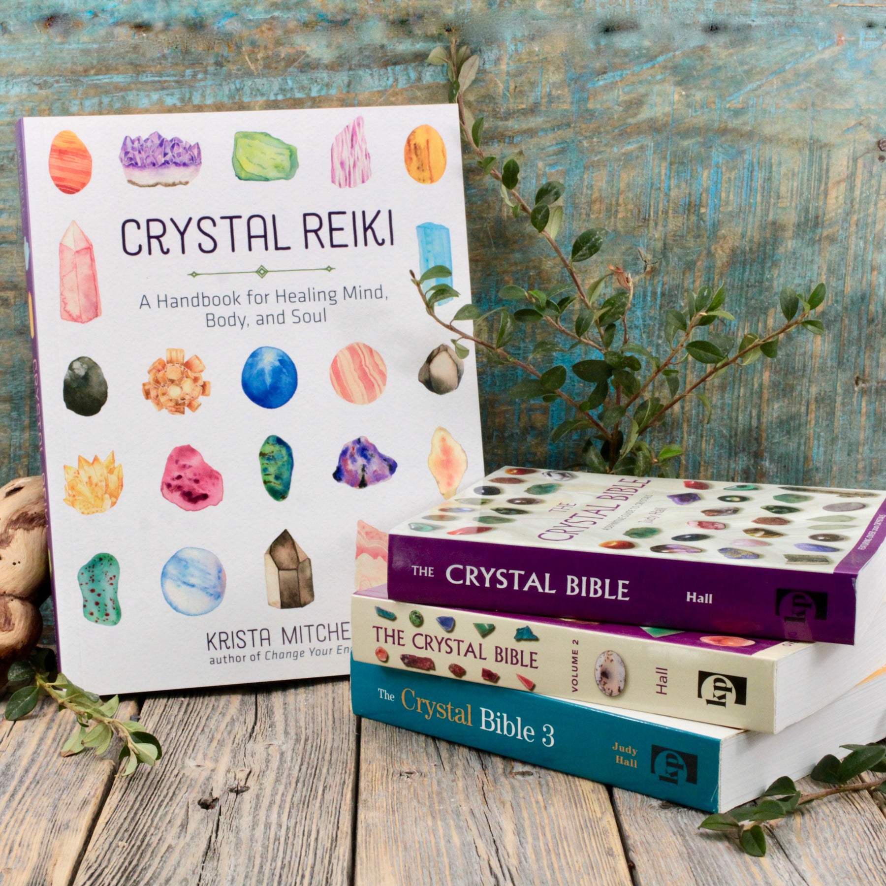 Photo of books about crystals and rocks.