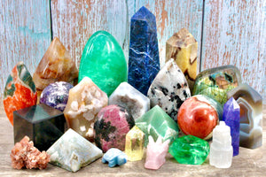 Very colorful assortment of gemstones and polished rocks