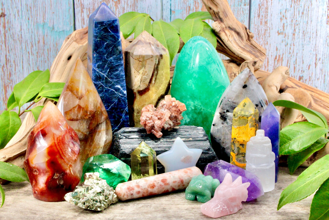 Assortment of rocks and gemstones in many colors