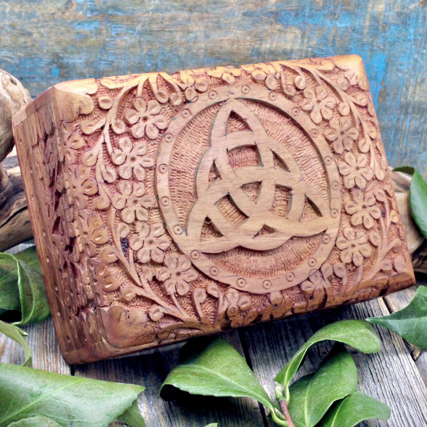Wood Carved Triquetra Box
