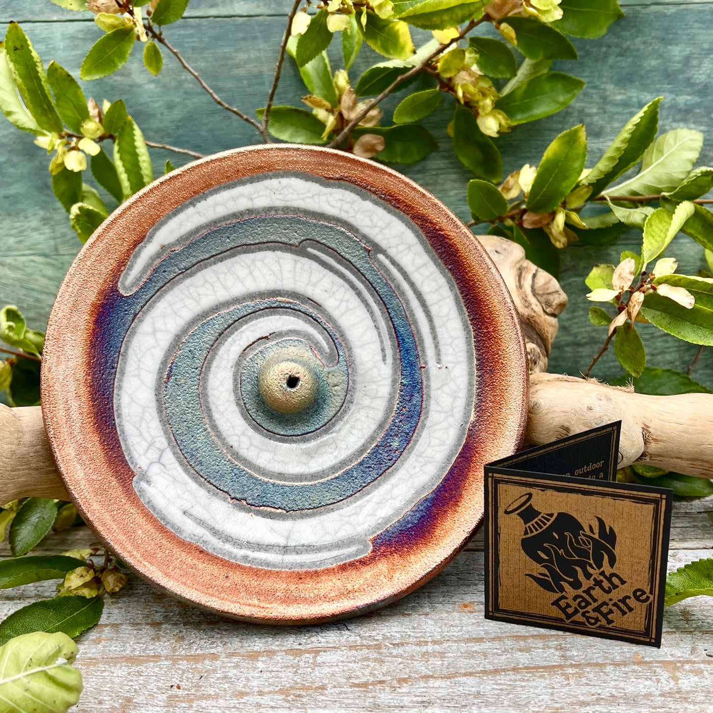 Raku Pottery Incense Holder -Spiral