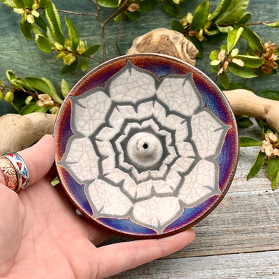 Raku Pottery Incense Holder -Lotus Flower