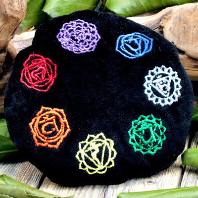 Round Black Chakra Velvet Pillow