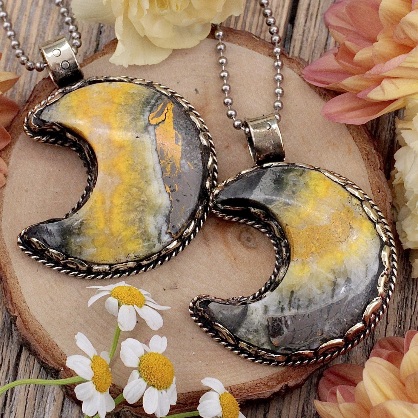 Bumblebee Jasper Moon Pendant