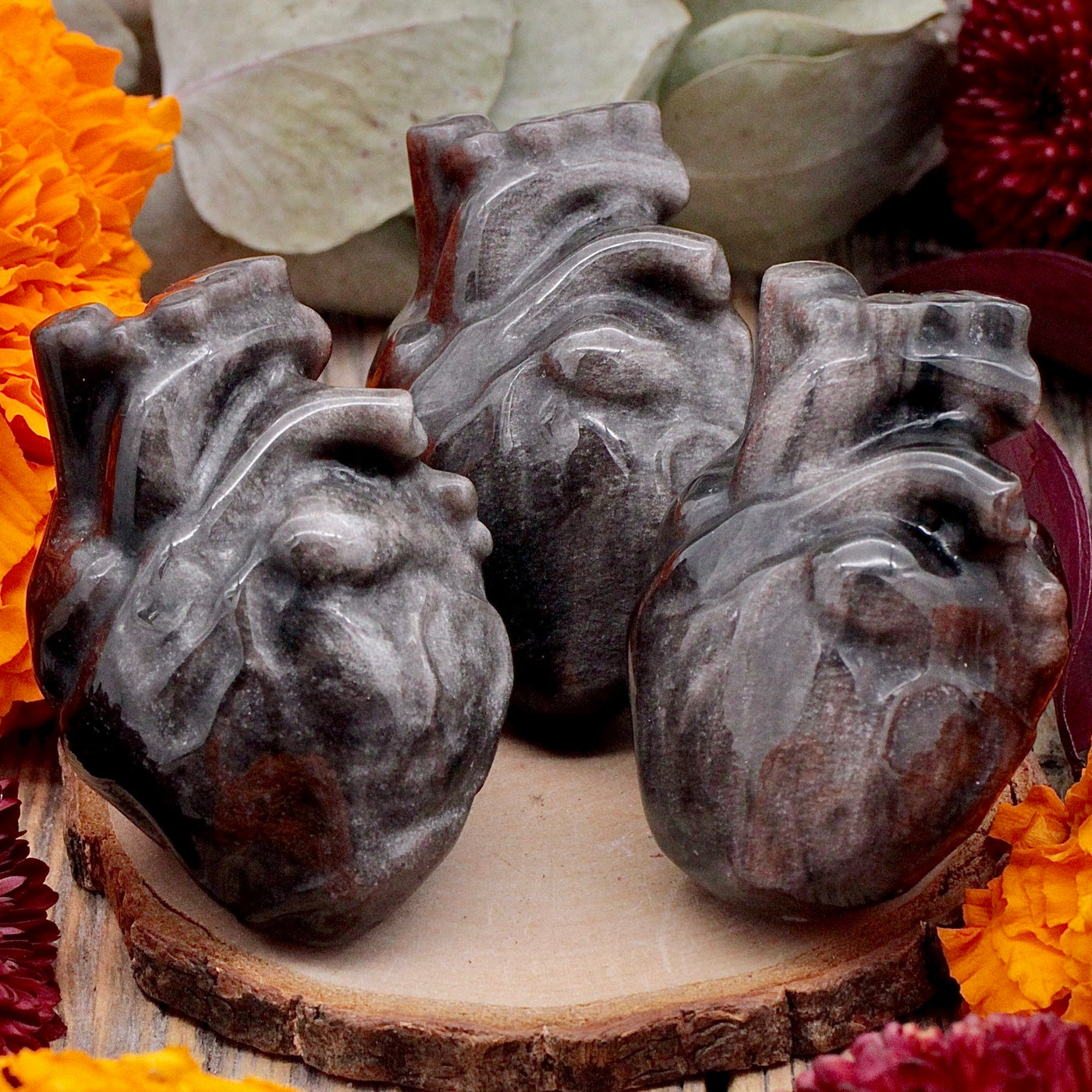 Silver Sheen Obsidian Anatomical Heart