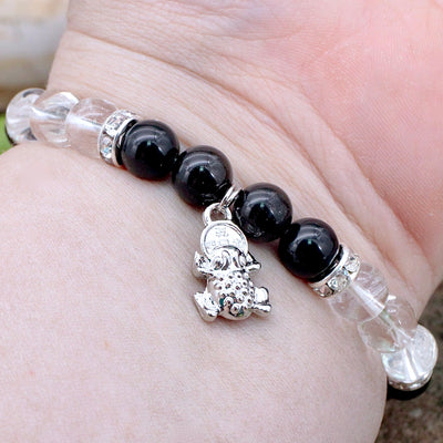 Golden Sheen Obsidian and Quartz Bracelet with Money Frog Charm