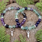 Fluorite and Amethyst Bracelet with Goddess Charm