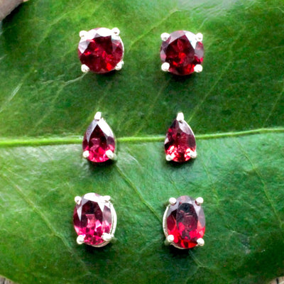 Garnet Stud Earrings Pronged in Sterling Silver