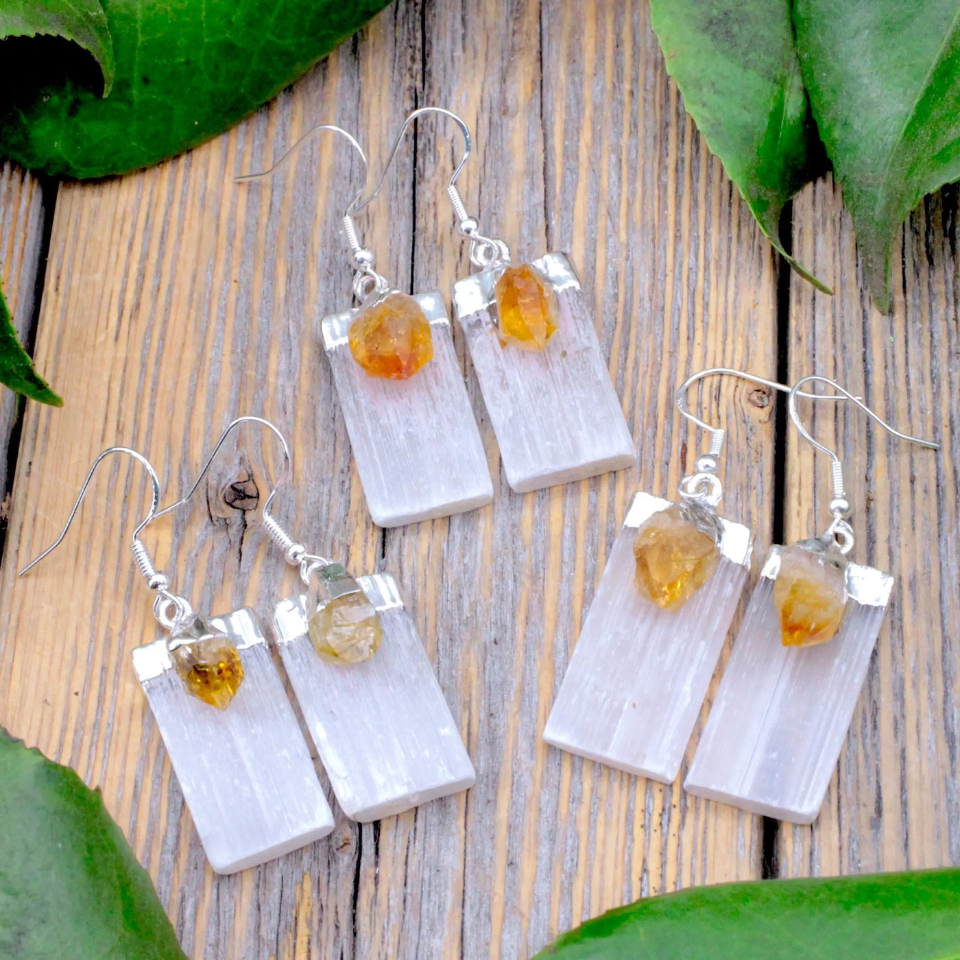 Selenite with Citrine Earrings in Sterling Silver