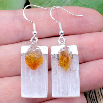 Selenite with Citrine Earrings in Sterling Silver