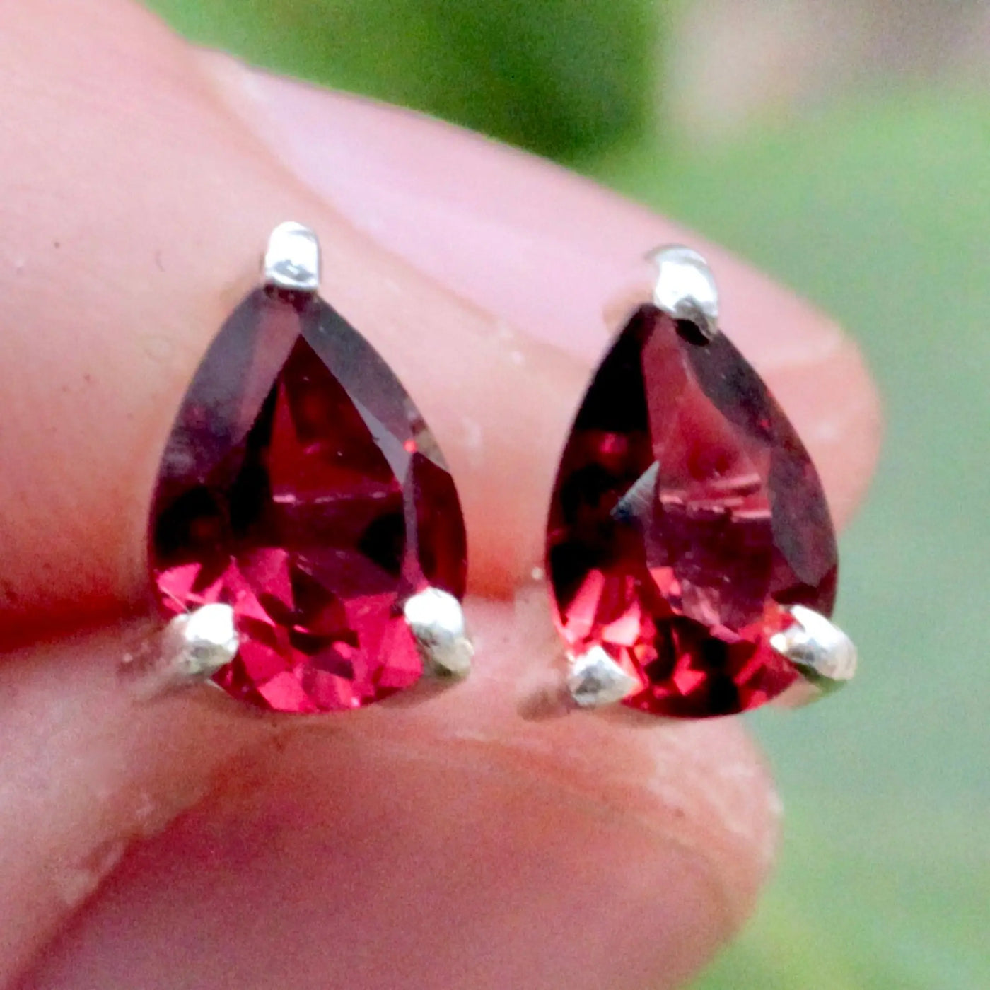 Garnet Stud Earrings Pronged in Sterling Silver