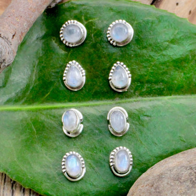 Moonstone Stud Earrings with Silverwork in Sterling Silver