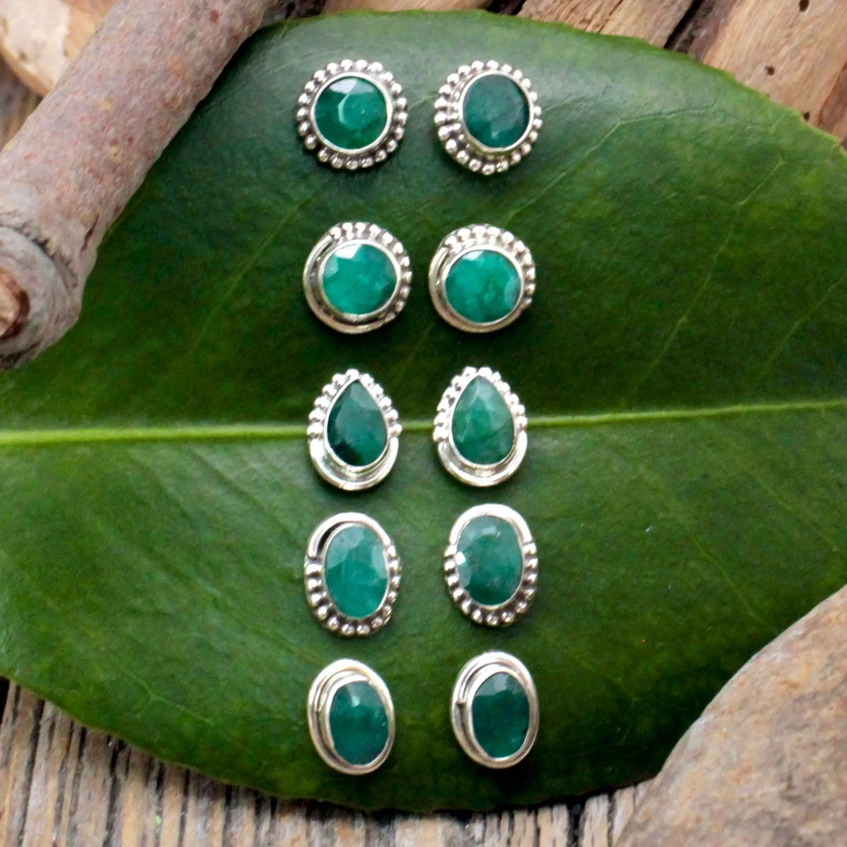 Emerald Stud Earrings - Silverwork