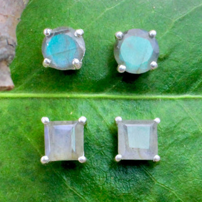 Labradorite Stud Earrings Pronged in Sterling Silver