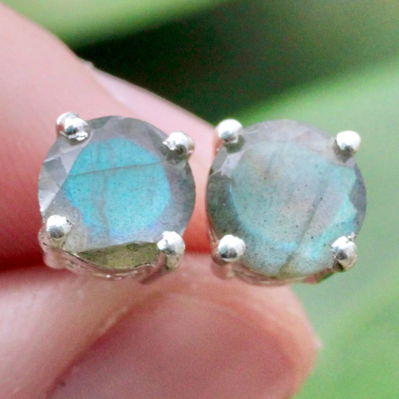 Labradorite Stud Earrings Pronged in Sterling Silver