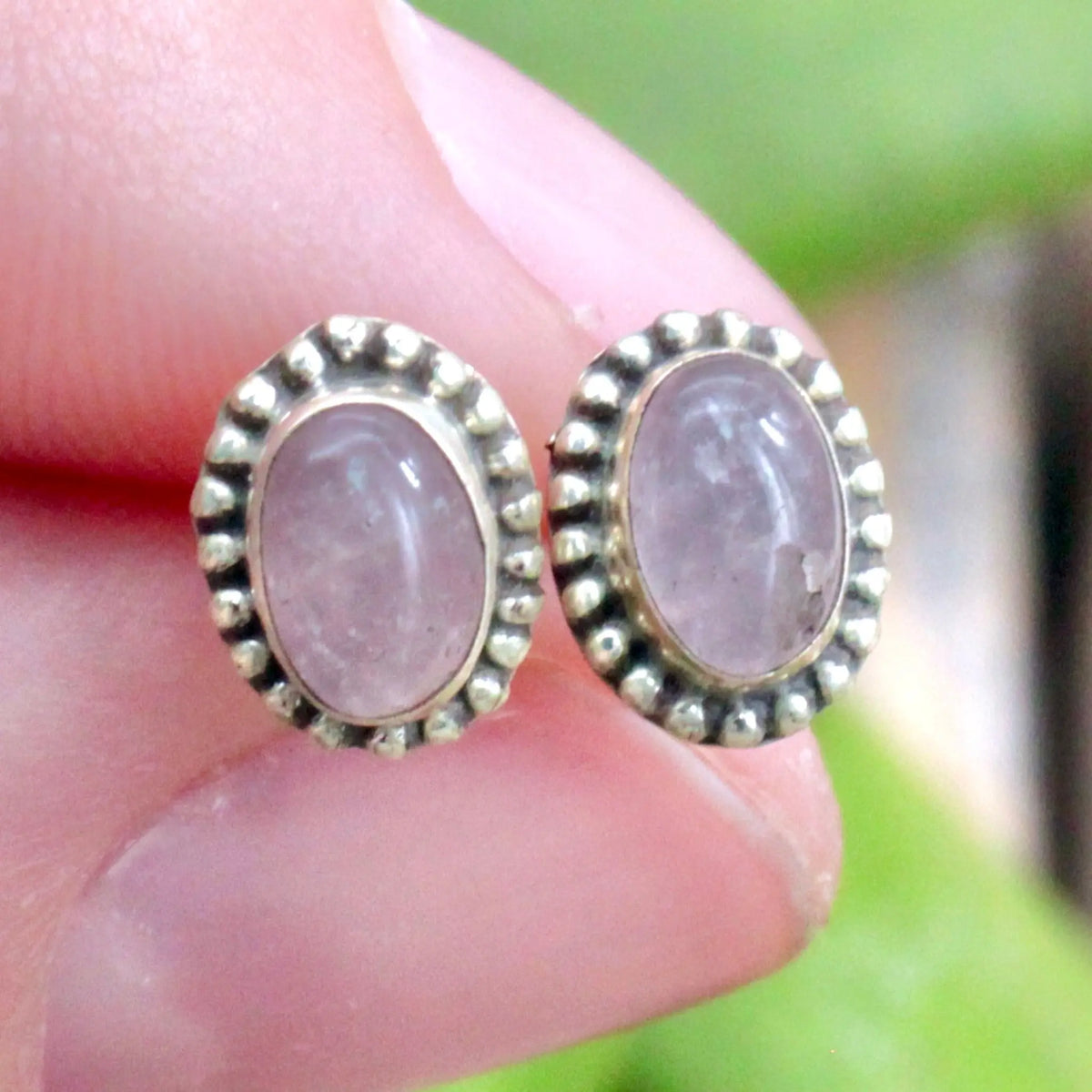Rose Quartz Stud Earrings - Silverwork -Sterling Silver