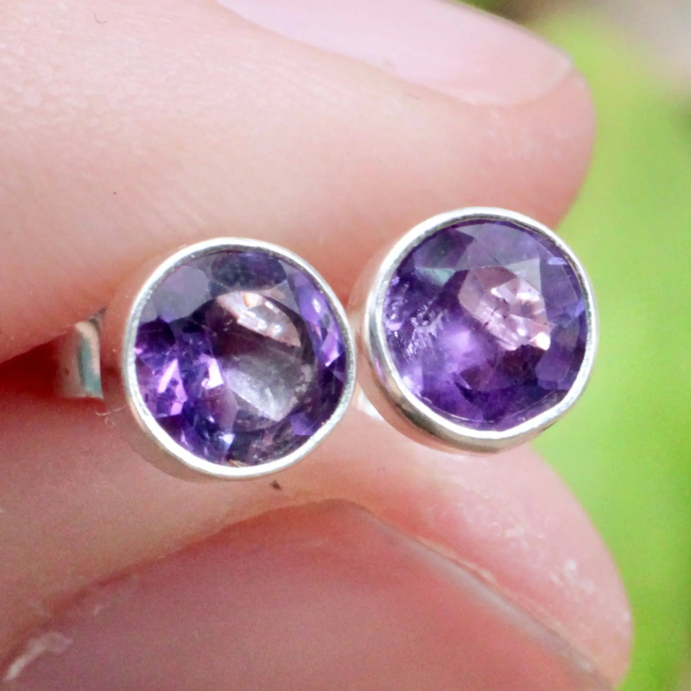 Amethyst Round Stud Earrings in Sterling Silver