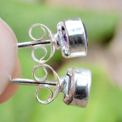 Amethyst Round Stud Earrings in Sterling Silver