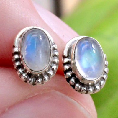 Moonstone Stud Earrings with Silverwork in Sterling Silver