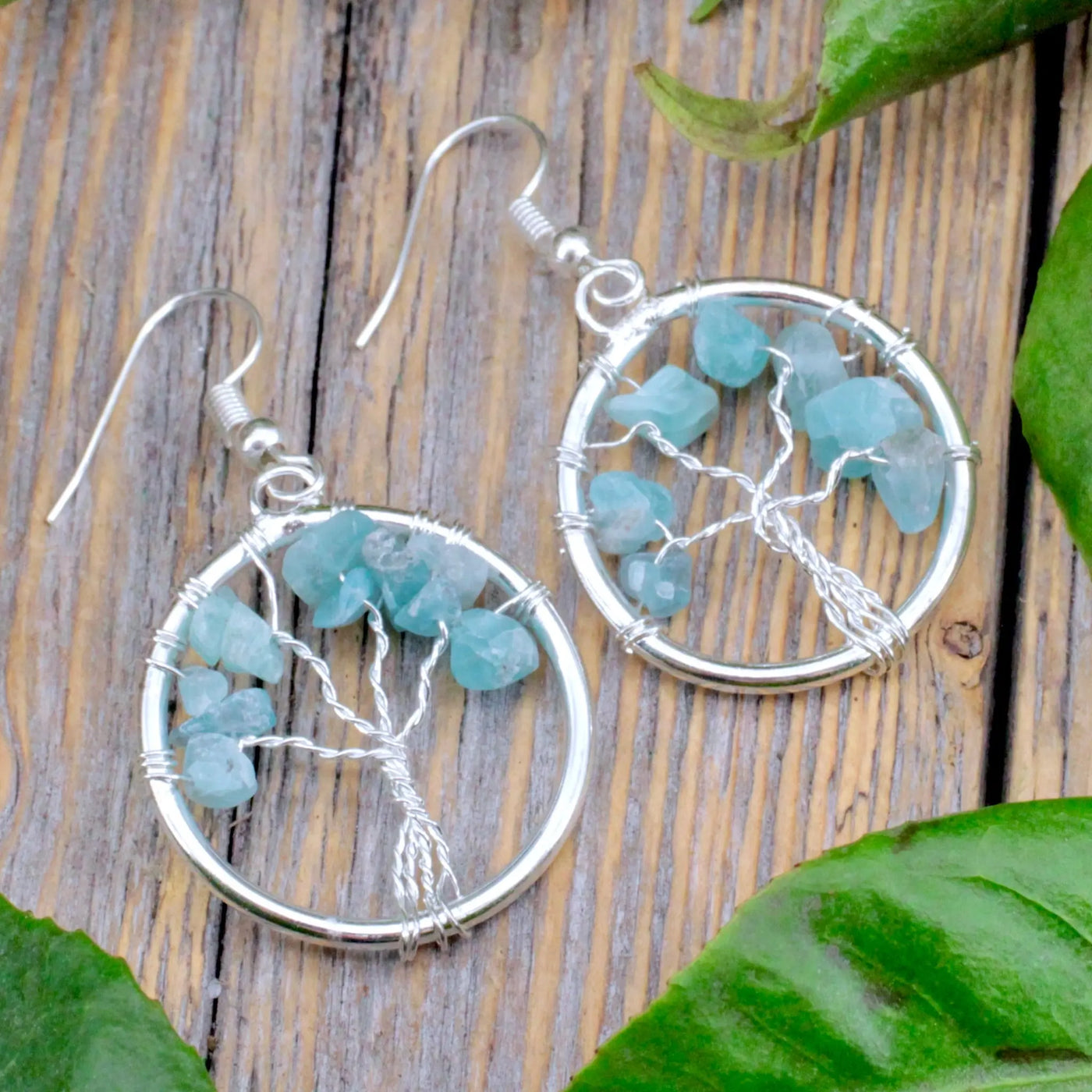 Aquamarine Tree of Life Earring