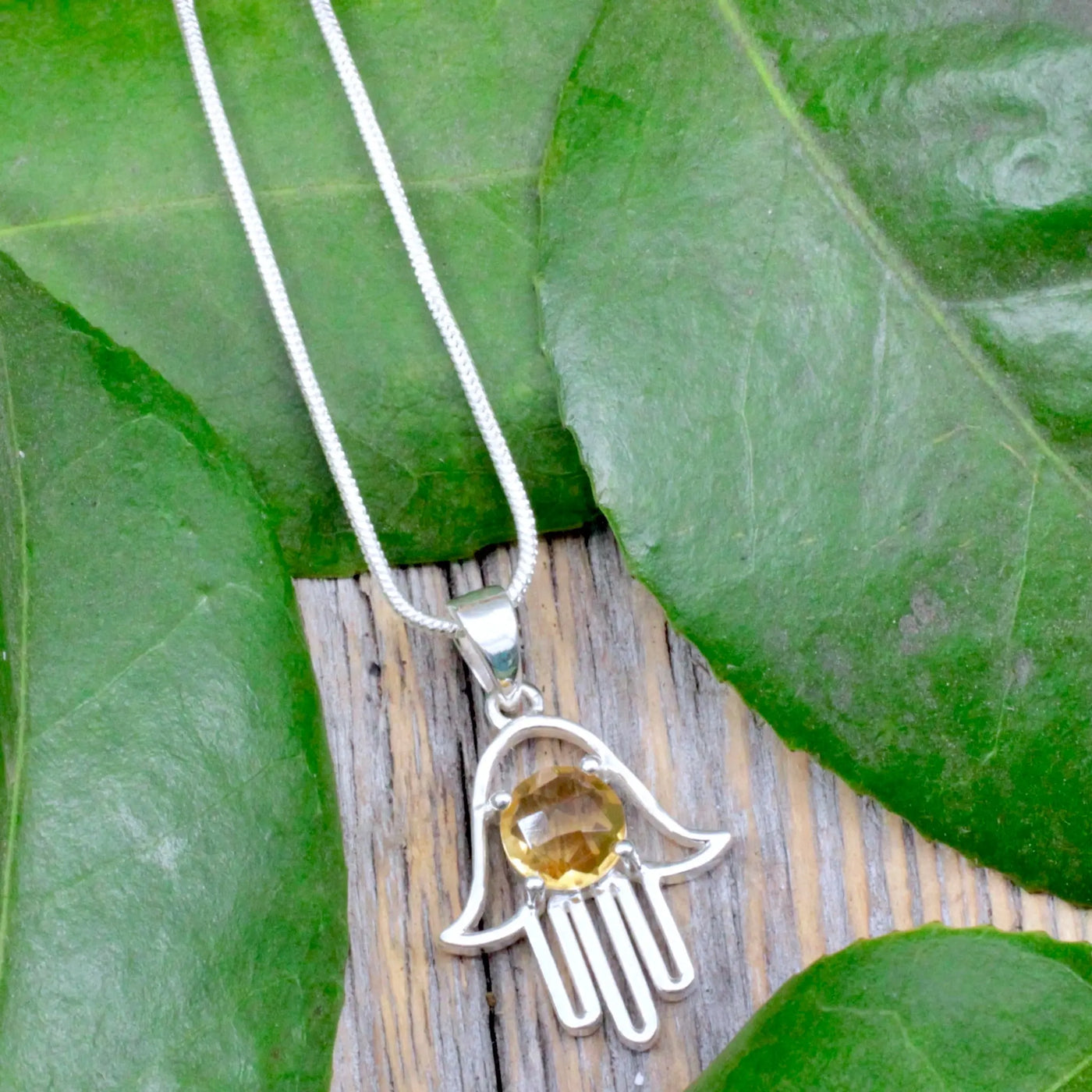 Citrine Hamsa Pendant - Sterling Silver