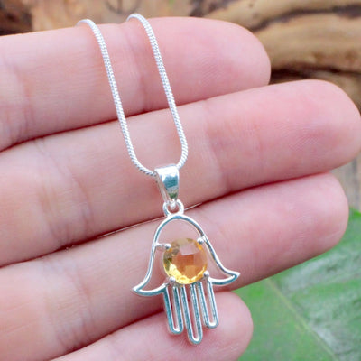 Citrine Hamsa Pendant - Sterling Silver