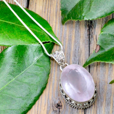 Rose Quartz Faceted Oval Pendant - Sterling Silver