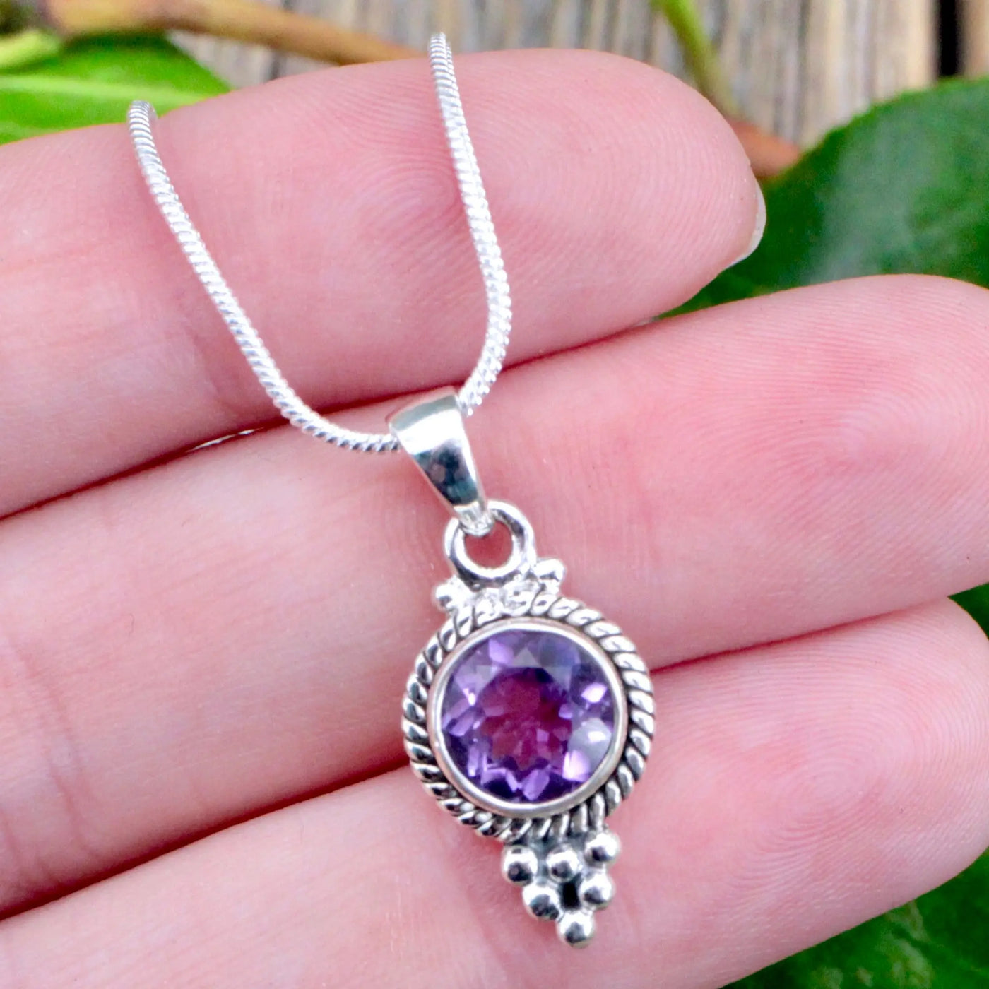 Amethyst Faceted Round Pendant