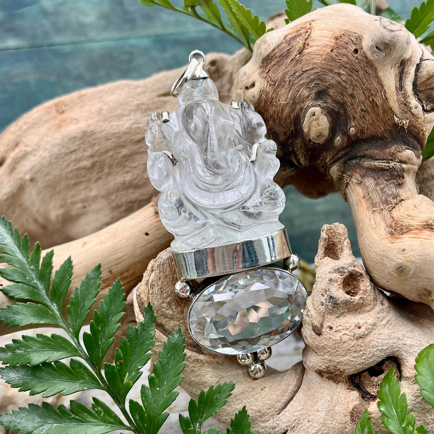 Huge Quartz Ganesha Pendant - Sterling Silver