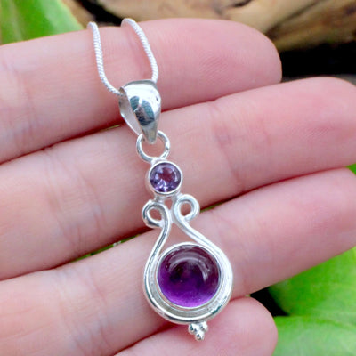 Amethyst Double Stone Pendant - Sterling Silver