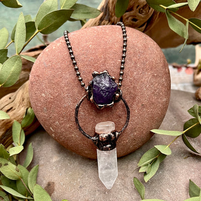 Quartz Point Necklace with Amethyst Chunk