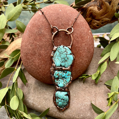 Blue Howlite Triple Nugget Necklace