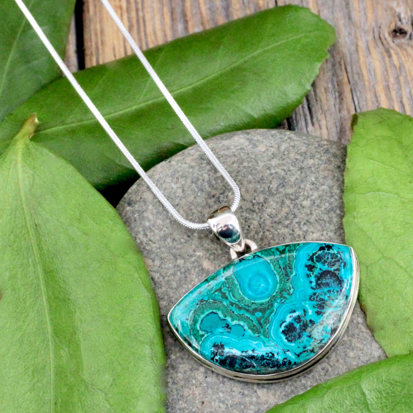 Malachite and Chrysocolla Pendant - Sterling Silver