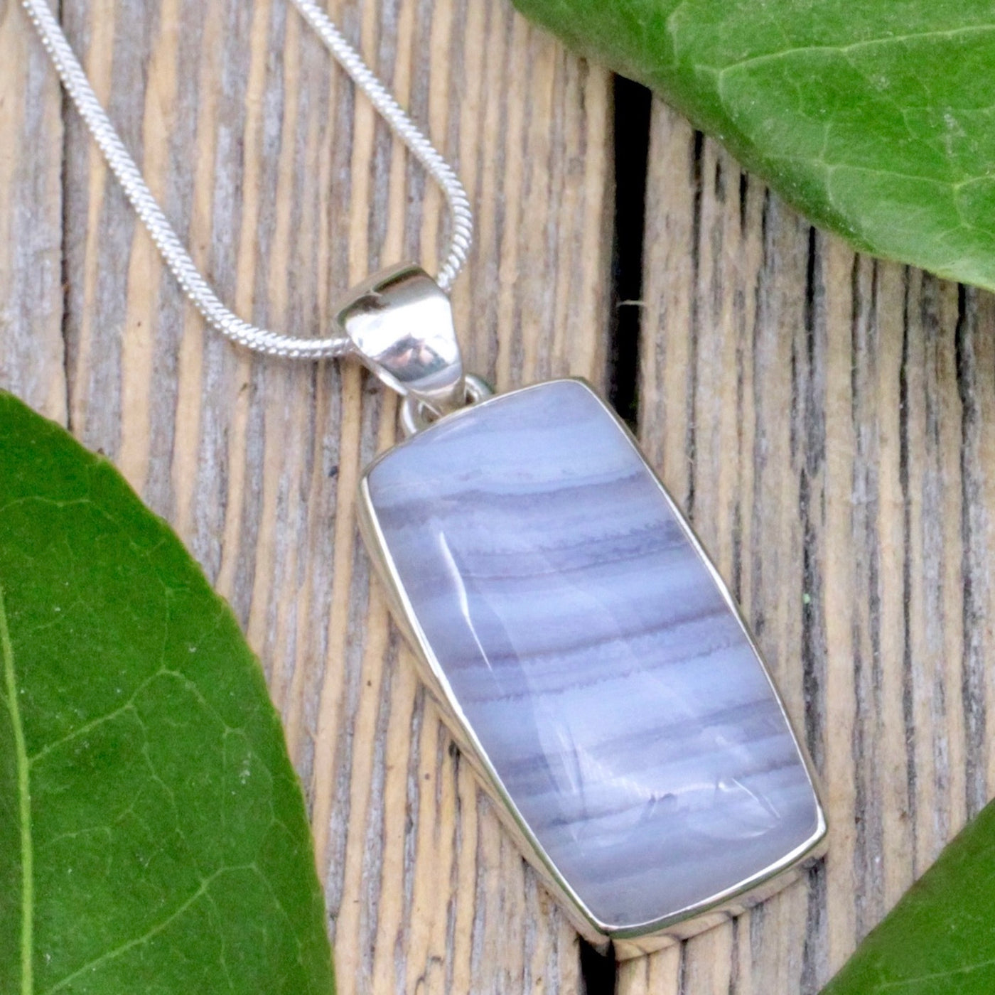 Blue Lace Agate Pendant - Sterling Silver