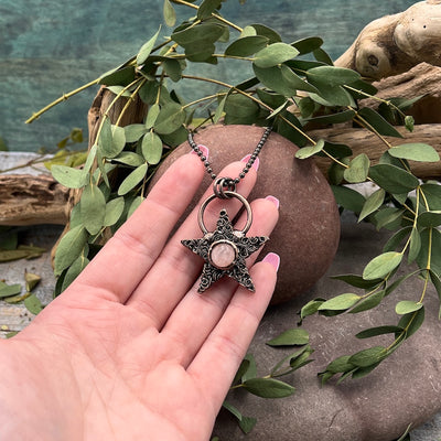 Rose Quartz Star Necklace - Bronze