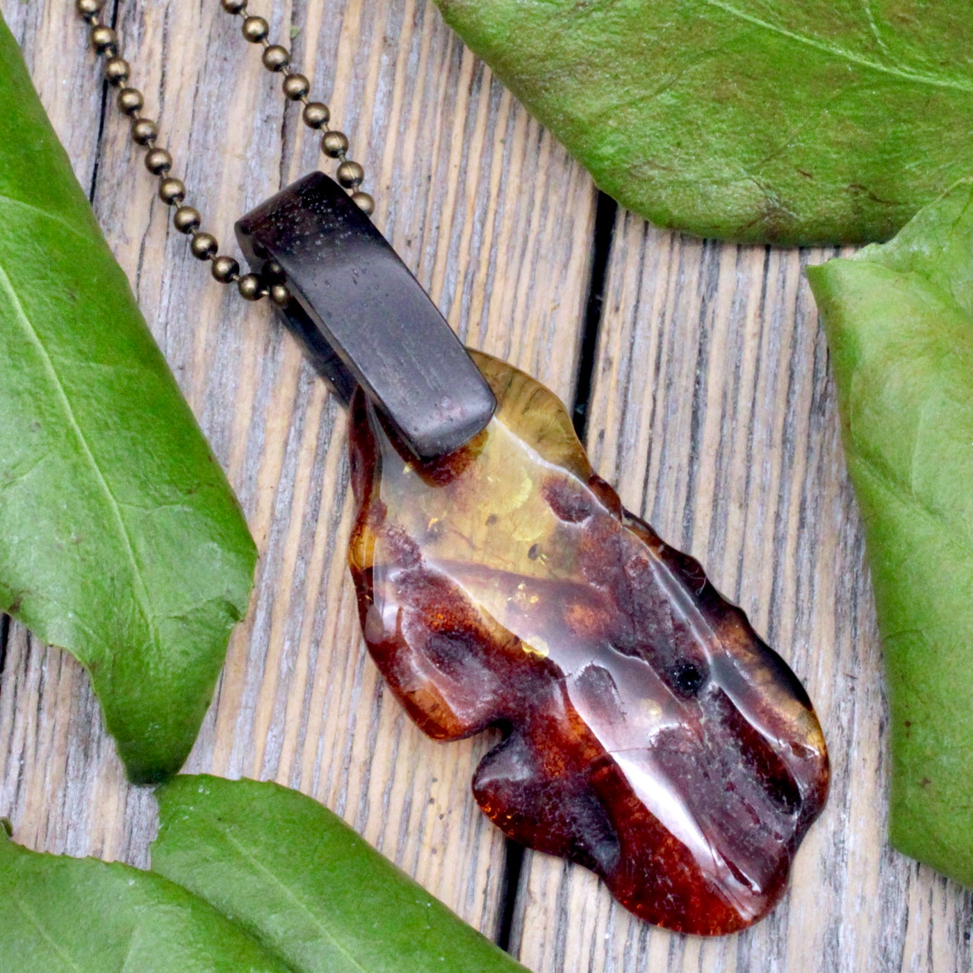 Amber Pendant with Wood Bail