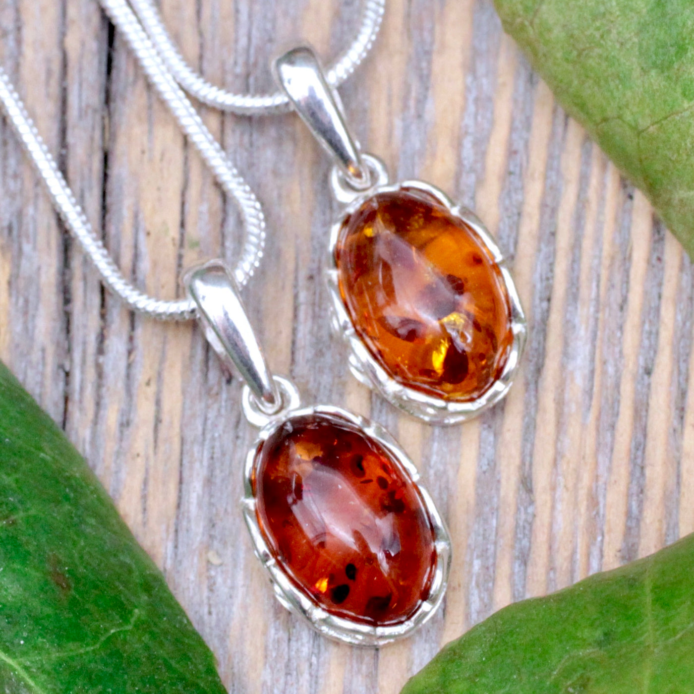Amber Oval Pendant - Sterling Silver