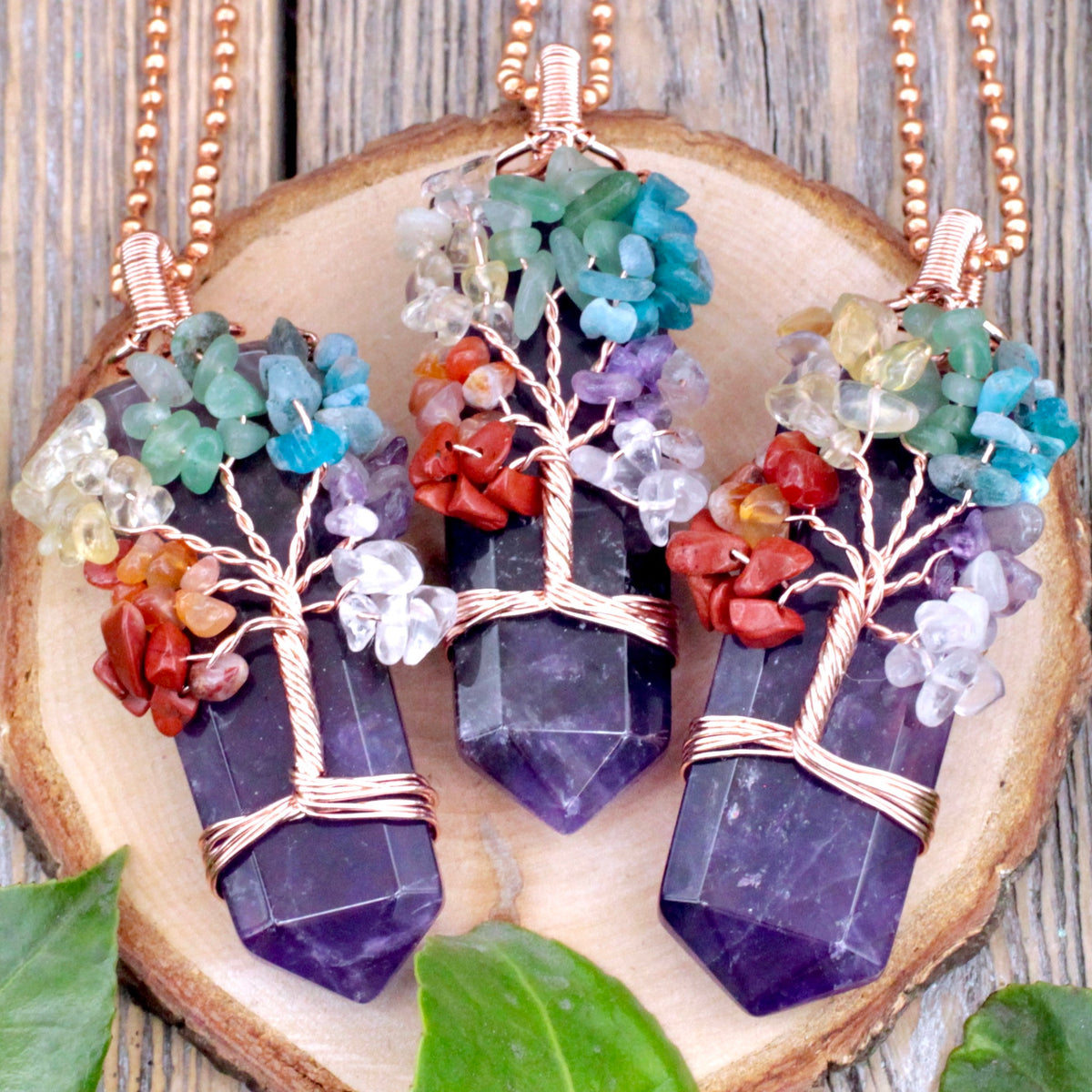 Chakra Tree Wire Wrap Pendant