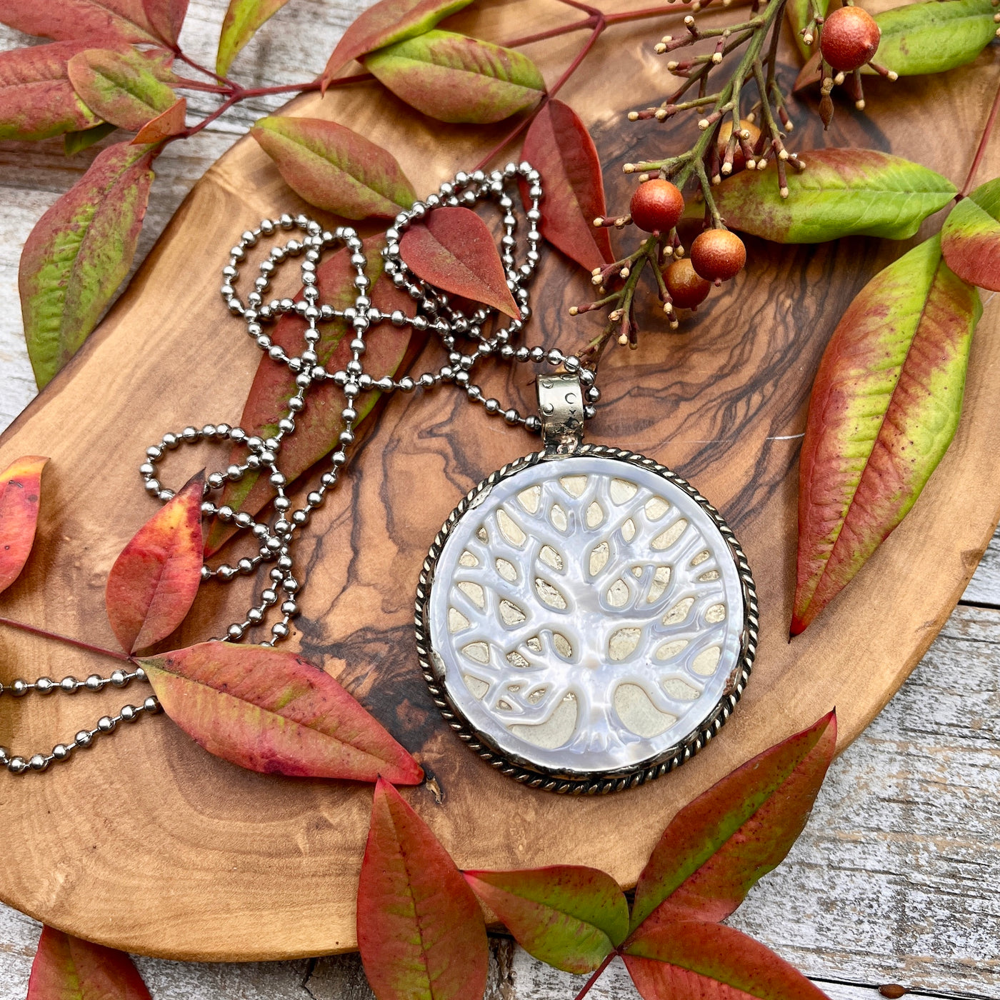 Mother of Pearl Tree of Life Necklace