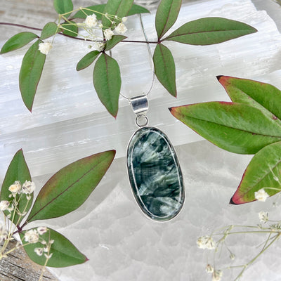 Seraphinite Pendant - Oval C - Sterling Silver