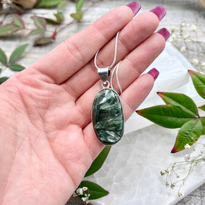 Seraphinite Pendant - Oval C - Sterling Silver
