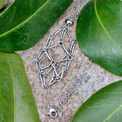 Silver Finish Crystal Holder Necklace - Large